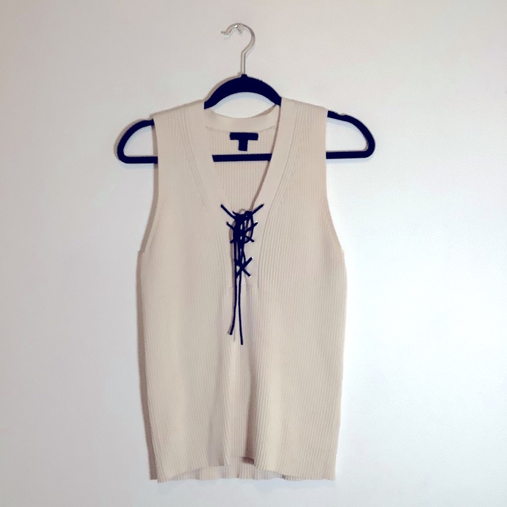 JCrew tan navy rib tie up tank size Medium